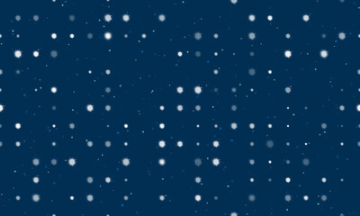 Fototapeta premium Seamless background pattern of evenly spaced white sea urchin symbols of different sizes and opacity. Vector illustration on dark blue background with stars