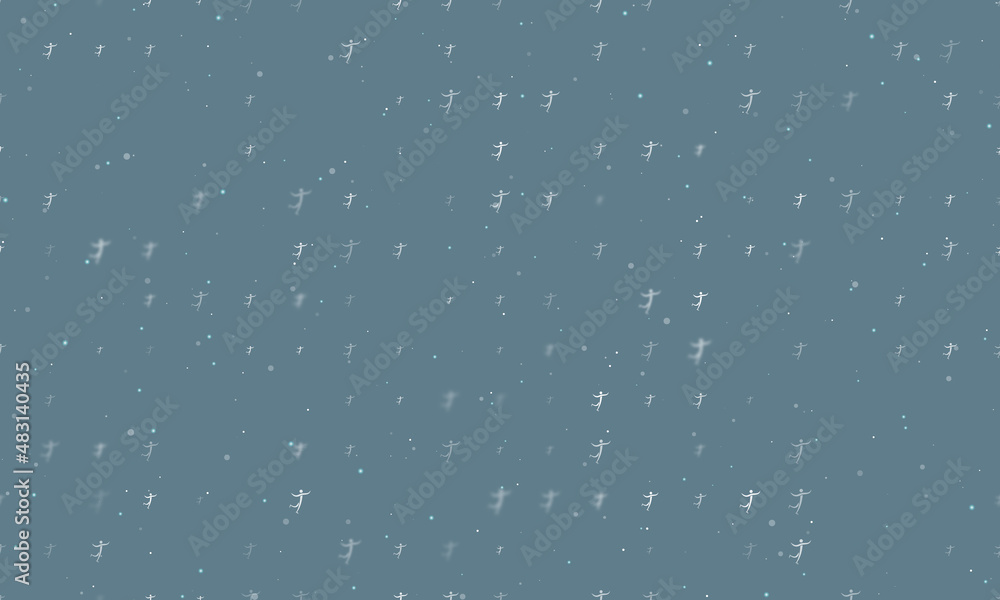Poster seamless background pattern of evenly spaced white figure skating symbols of different sizes and opa