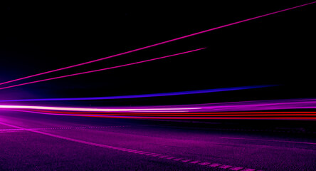 lines of lights. lights of cars with night. long exposure