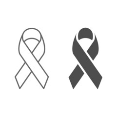 Woman breast cancer glyph and line ribbon