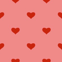 Fototapeta na wymiar Red heart seamless pattern in pixel art style. pink background. 8 bit wallpaper. Valentine's Day.