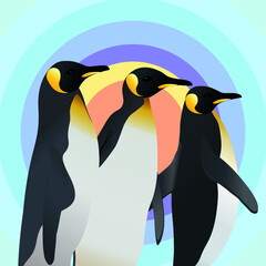 Abstract Design of three penguins on Geometric circle abstract background. geometric wallpaper. Vector illustration.