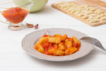 Eggless lenten potato gnocci sauce