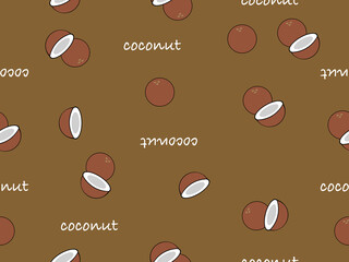 Coconut cartoon character seamless pattern on brown background.