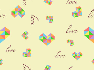 Heart cartoon character seamless pattern on yellow background.