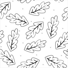 Black contour leaves seamless pattern on white background. Сover for eco, organic, vegan design.