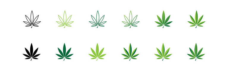 Marijuana cannabis set icon. Leaf weed hemp logo. Medicine concept, vector isolated