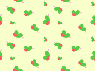 Heart cartoon character seamless pattern on yellow background.