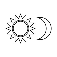 Sun and Moon line icon. Shining Sun and crescent Moon. Vector Illustration