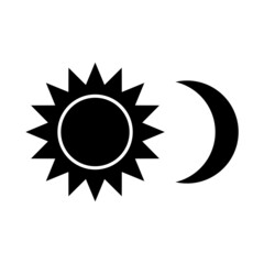 Sun and Moon icon. Shining Sun and crescent Moon. Vector Illustration