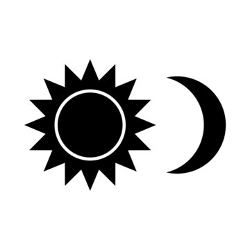 Sun and Moon icon. Shining Sun and crescent Moon. Vector Illustration