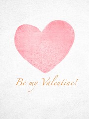 Card with heart illustration for Valentine's day. Be my Valentine