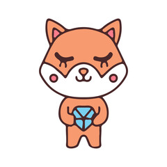 Cute shiba inu holding diamond mascot character. Illustration for sticker and t shirt.