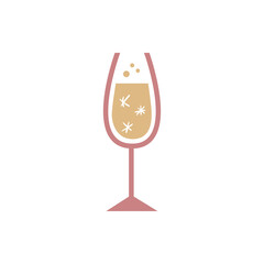 Glass champagne in flat style. Restaurant alcoholic illustration for celebration design. Vector icon