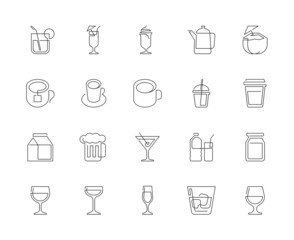 A set of line icons, drink, beverage, icons, vector illustration.