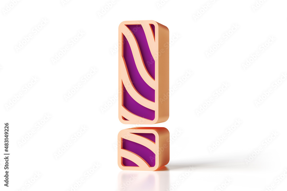 Aufkleber 3d exclamation mark designed with peach wavy pattern and violet interior color. high quality 3d rend