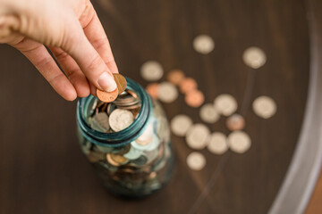 Jar of Coins, Finance, Pinching Pennies, Saving Money, Woman Holding Coins, Woman Saving Money,...