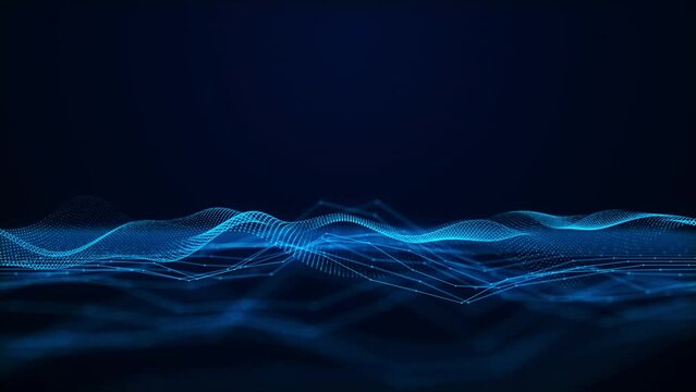 Abstract background shining blue floor ground particles stars dust with flare. Futuristic glittering in space on black background.