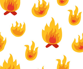 Seamless pattern with yellow flames. Vector flat background. Bonfire signs