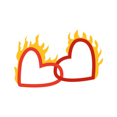 Couple of flaming outline hearts. Valentine's day symbol of love. Vector illustration on isolated background