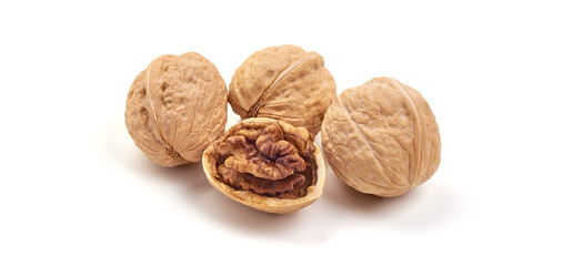 Walnuts, isolated on white background.