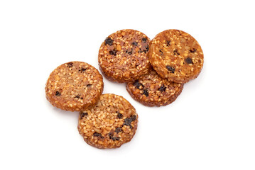 Glazed muesli sweets, isolated on white background.