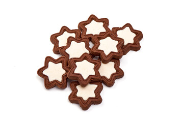 Chocolate Cookies with vanilla, isolated on white background.