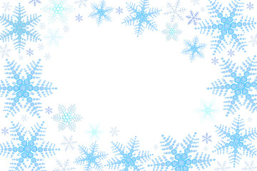 Fototapeta na wymiar Snowflakes border design frame vector background. Holiday winter design