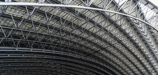 Urban geometry. Roof vault of the amphitheater from metal structures.