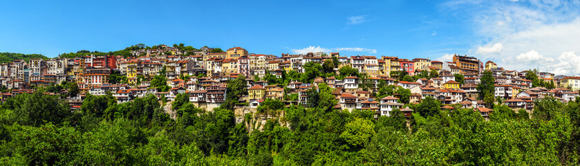 Fototapeta na wymiar Houses on the mountain panorama - Veliko Tarnovo, Bulgaria