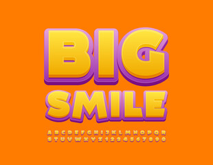 Vector creative Sign Big Smile. Bright Cute Font. Artistic Alphabet. Letters and Numbers set