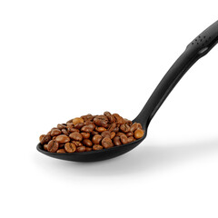 Fototapeta premium Coffee beans in a spoon isolated on a white background. Spoon not fully visible