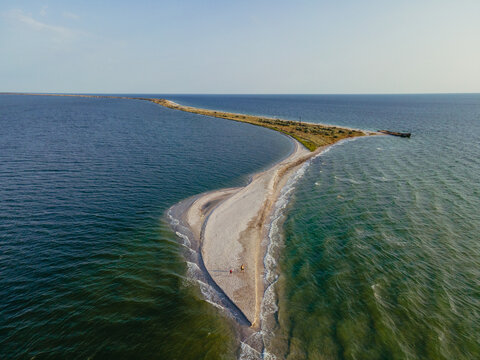Travel. On the edge of the island. Kinburn Spit. Aerial view.