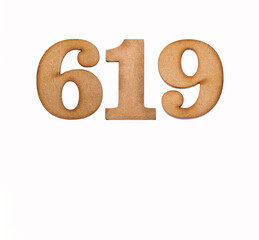 Number 619 - Piece of wood isolated on white background