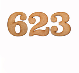 Number 623 - Piece of wood isolated on white background