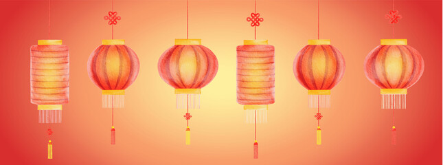 Watercolor Chinese Lanterns Illustration