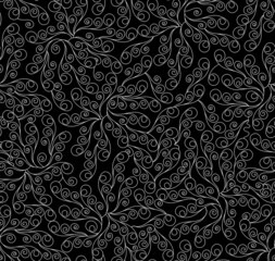 Abstract floral decorative vector seamless pattern with handwritten flower stems and leaves