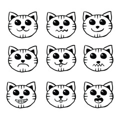 black and white hand drawn cat doodle set collection premium vector
