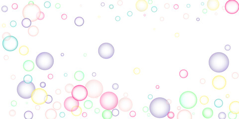 Soapy bright multicolored bubbles fly randomly on a white background. Vector illustration
