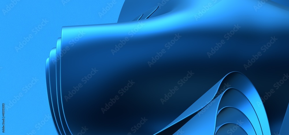 Poster smooth wave lines on blue neon color light background.