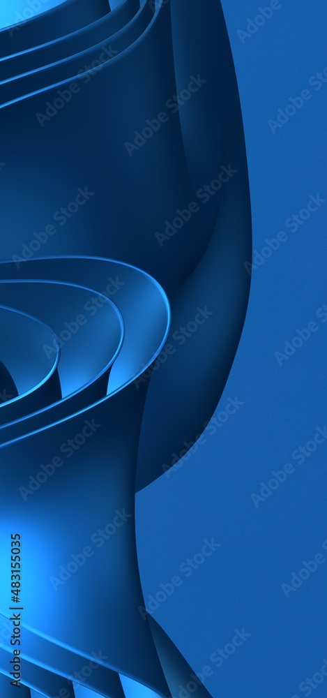 Poster smooth wave lines on blue neon color light background.