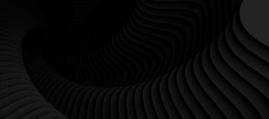 shaded 3D illustration of tunnel vortex view with geometrical hypnotic black and white flowing