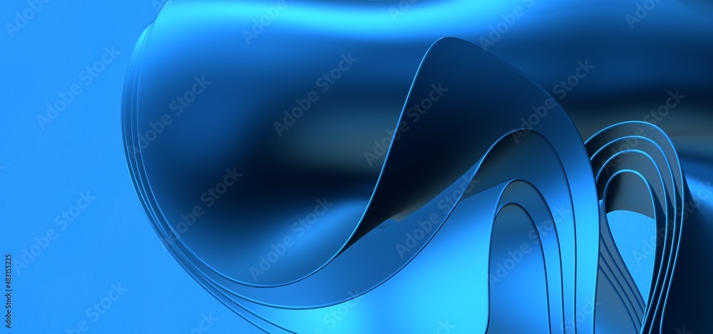 Poster 3D render abstract background of smooth lines of spline blue waves