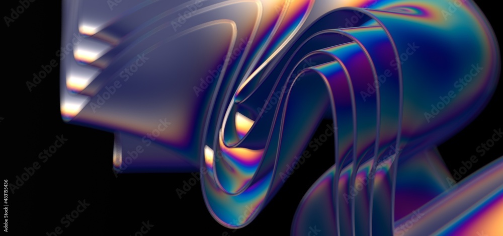 Poster rendering abstract background with holographic twisted shapes