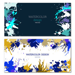Splashes of paint. Blots. A set of two creative bright watercolor backgrounds. Banner, cover design. Artistic design in abstract style.