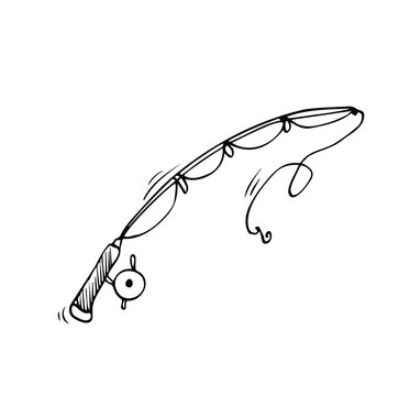 recommend clip art: Doodle outline fishing rod icon isolated on white background.