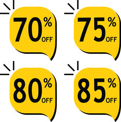 Promotion from 70% to 85%, yellow and black, seventy percent to eighty-five percent