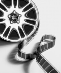 car rim with cinema film strip