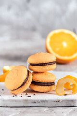 Homemade macaroons with orange and chocolate