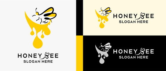Fototapeta na wymiar honey bee logo design template with simple and elegant creative concept of bee and honey drop elements. premium vector logo illustration